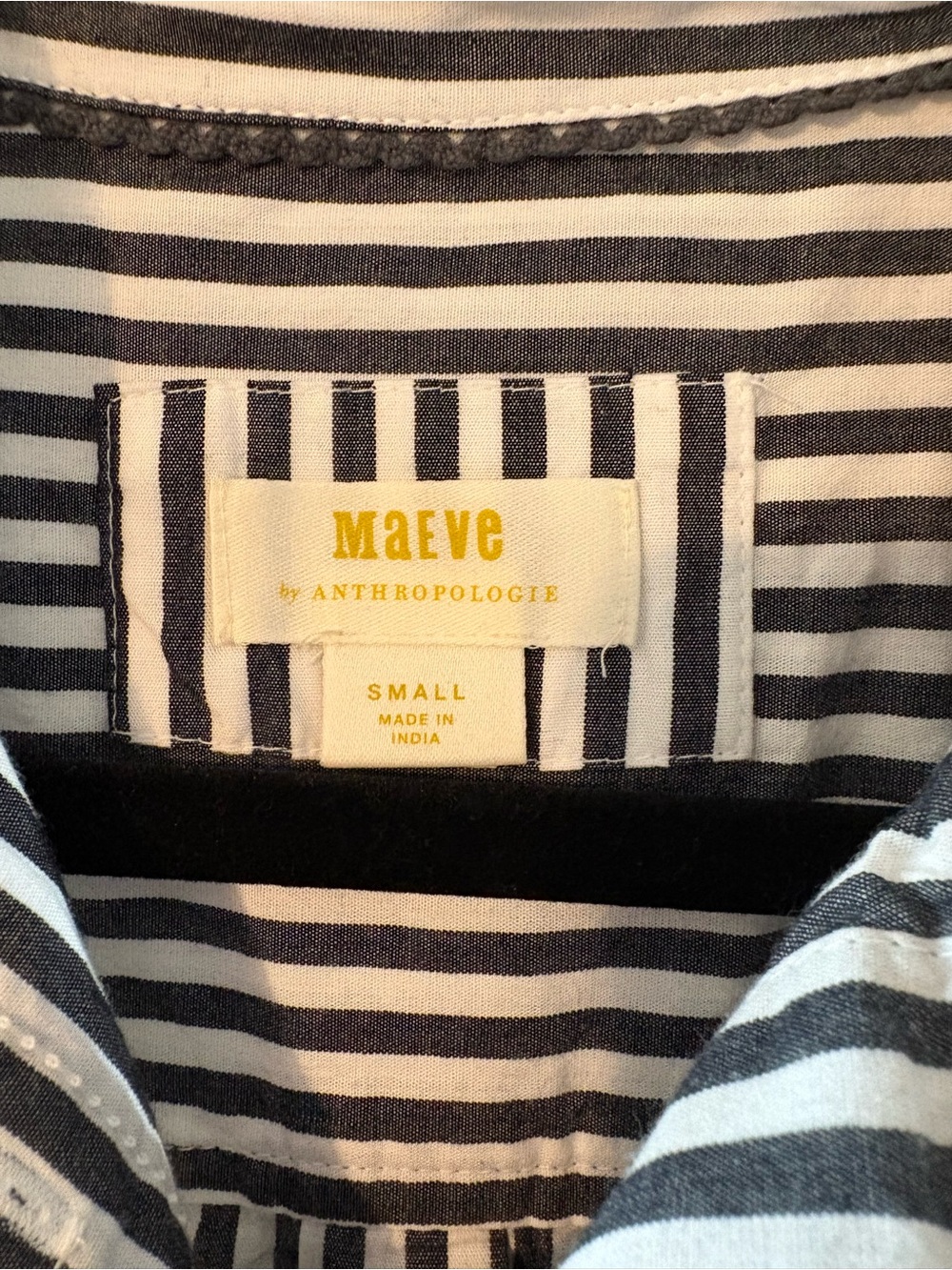 Maeve by Anthropologie Navy/White Stripe Button Down SML 100% Cotton Preppy EUC